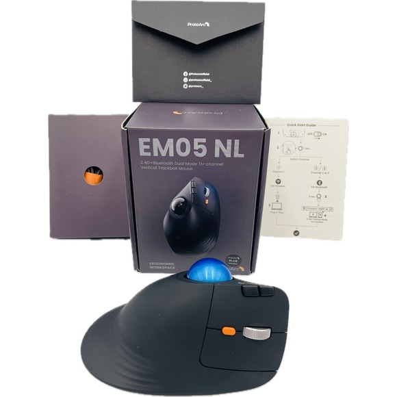 ProtoArc EM05 NL Vertical ERGONOMIC Wireless Trackball Rechargeable Mouse Blue - Picture 2 of 9